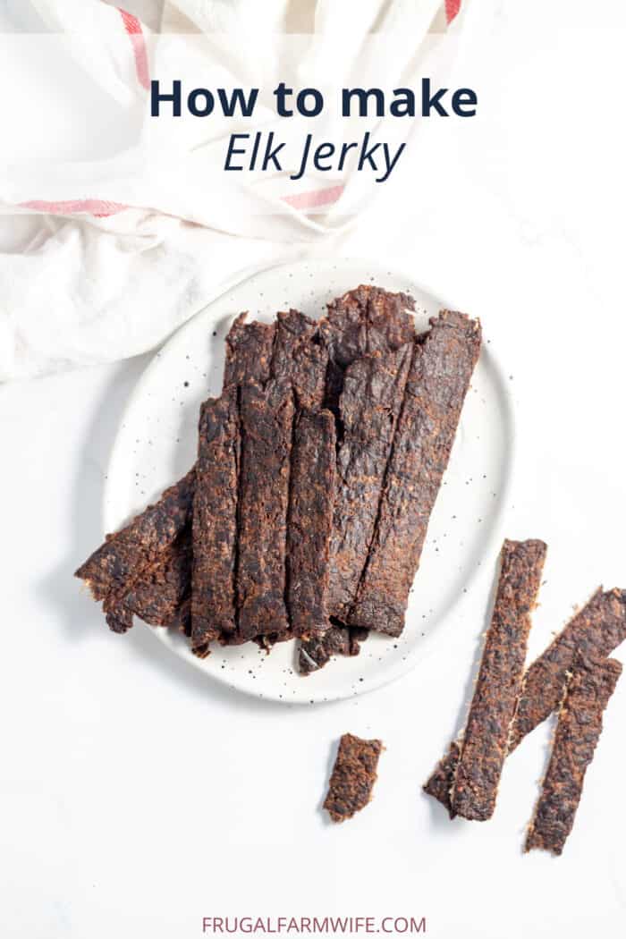 elk jerky recipe with ingredients and instructions for oven and dehydrator.