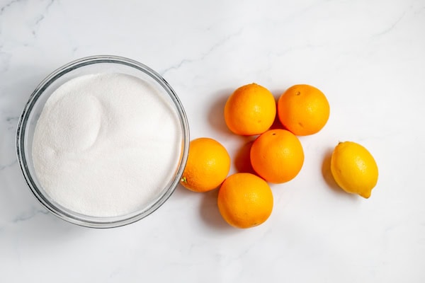 ingredients for making orange marmalade