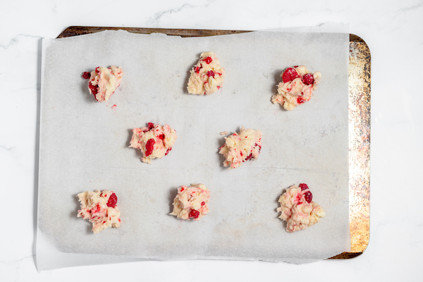 cookies dough dropped on baking sheet