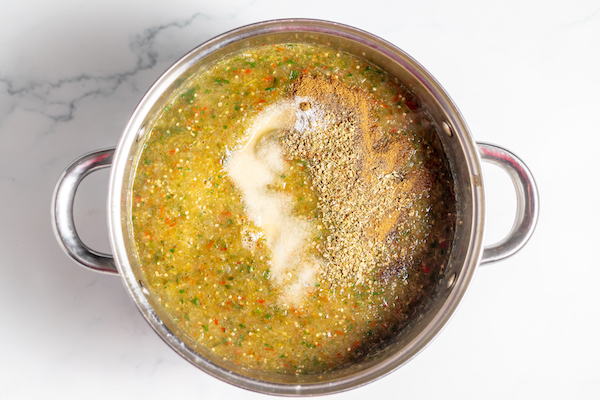 seasonings added to blended tomatillo salsa