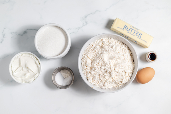 ingredients for making simple sour cream cookies