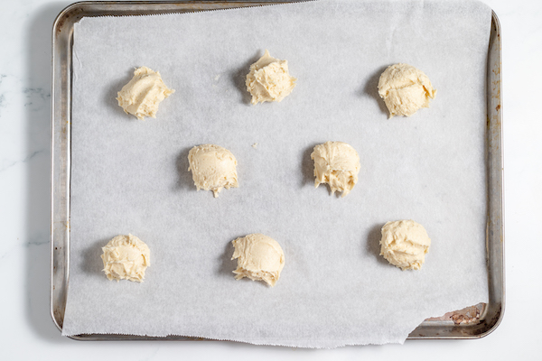 sour cream cookie dough on baking sheet